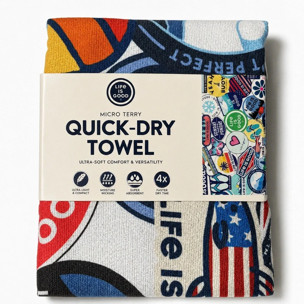 Life is Good Micro Terry Quick-Dry Towel Travel Sticker Print 72.5 x 30 in